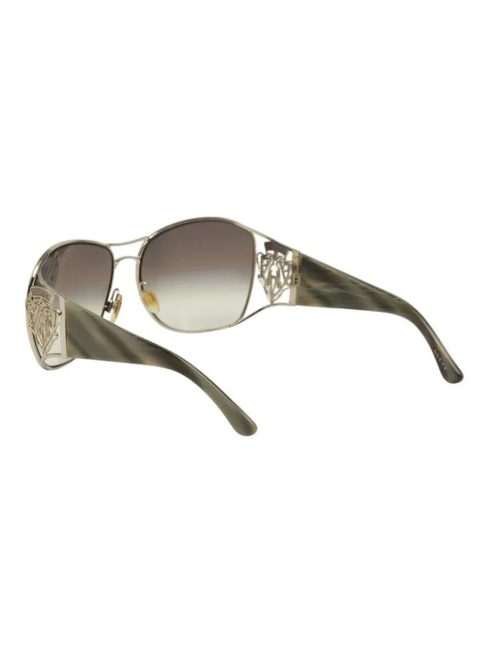 Gucci Crest Design Sunglasses S Brown Gold Acetate Metal Eyewear